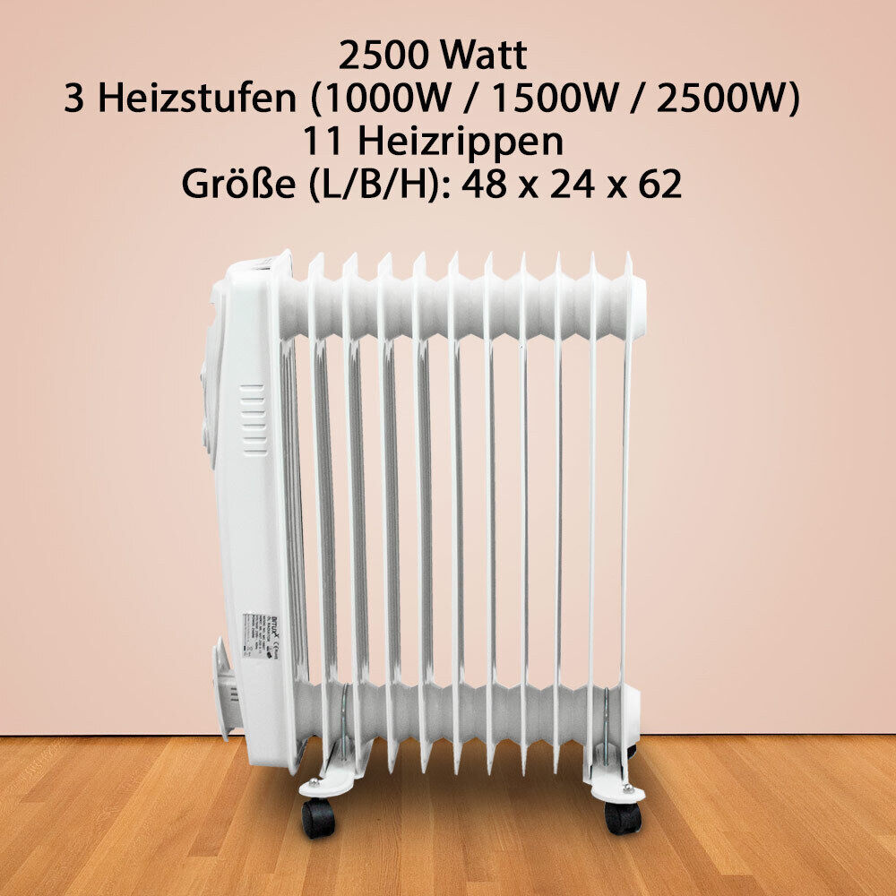 Elektrický olejový radiátor 2500W Bílý 11 žeber XXL BITUXX M18807